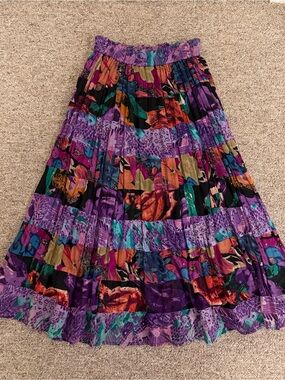 Boho Tiered Maxi Skirt in Purple Multi